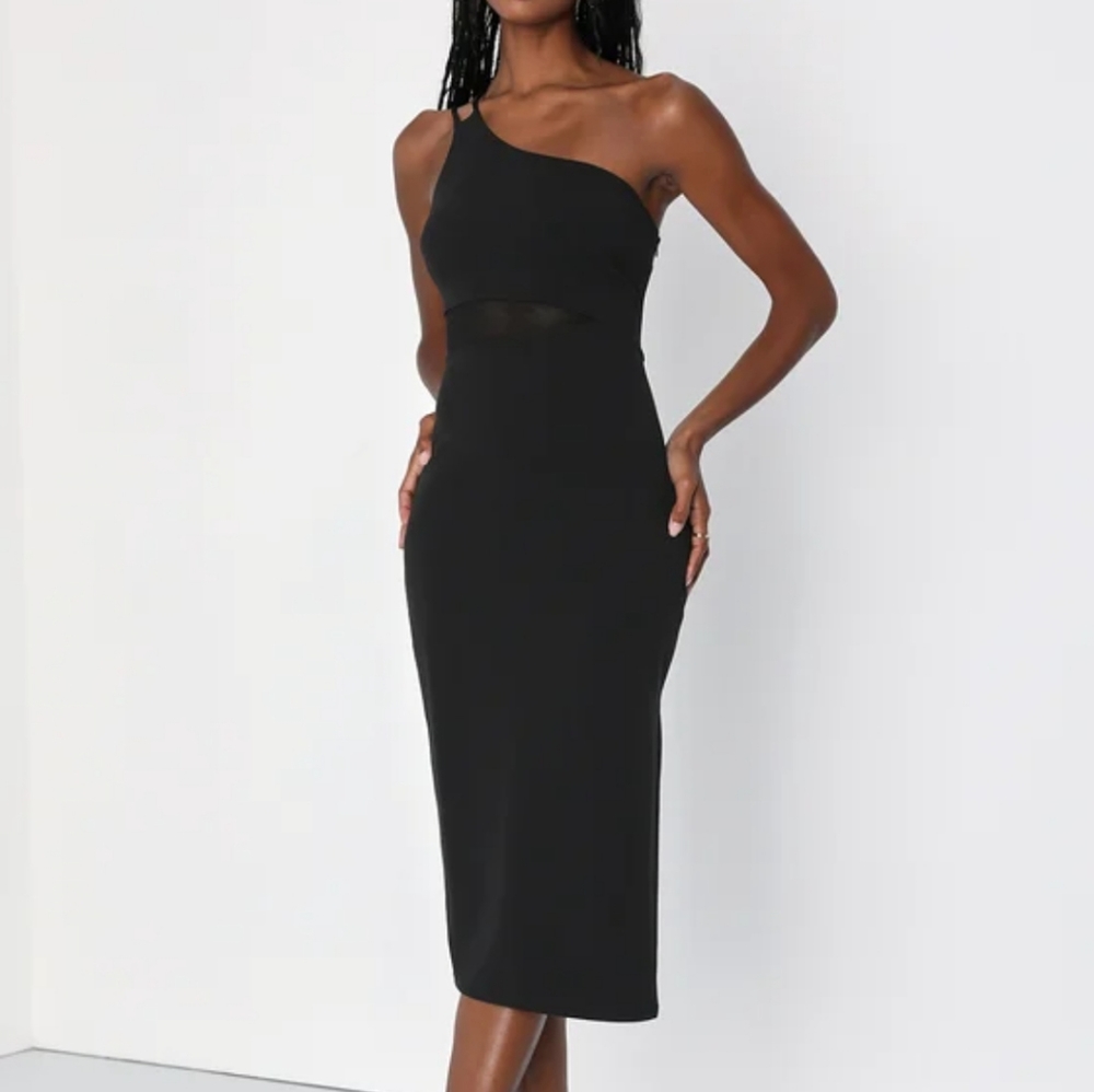 NWT Lulu's Black One Shoulder Midi Dress Size S